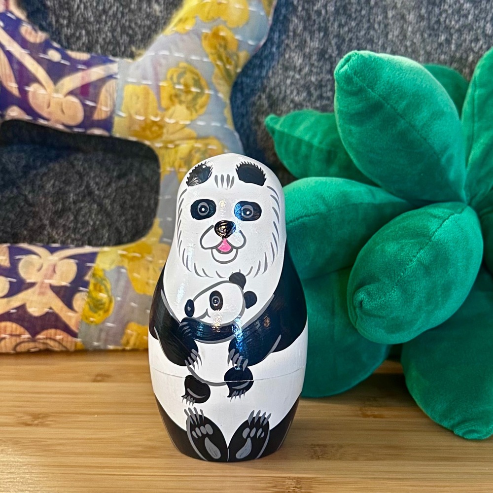 Panda Bear Wooden Nesting Doll Matryoshka Set Hand Painted Russian Nesting Dolls